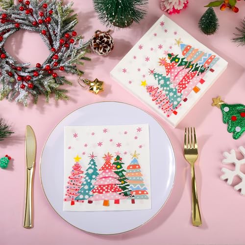 AimFun Christmas Trees Paper Luncheon Napkins - Pink Trees, 100 Pack