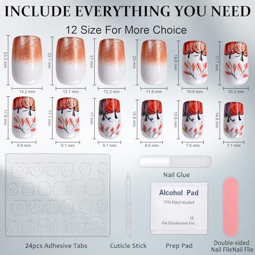 FlexFly Orange French Tip Press on Nails Medium Square Glitters Fake Nails