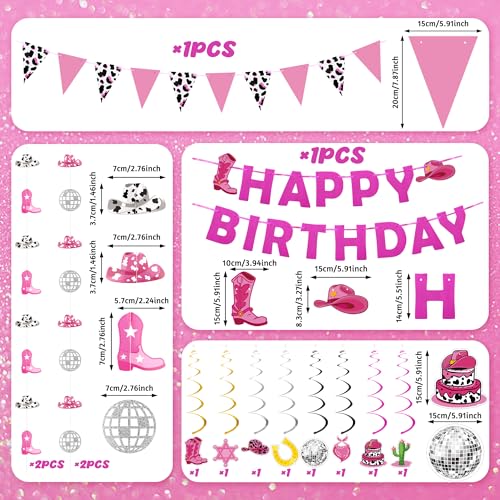 Cowgirl Disco Birthday Party Decorations - 23pcs Garland & Swirls
