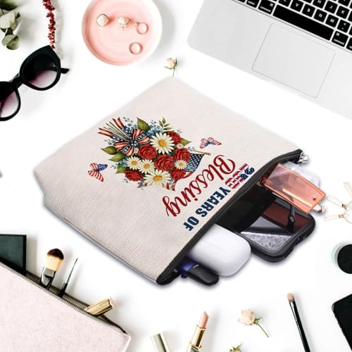 American 250th Anniversary Floral Makeup Bag Canvas Cosmetic Pouch