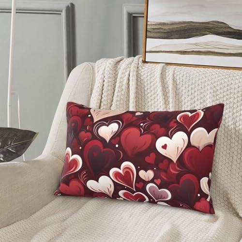 Red Heart Throw Pillow Cover 14x20 Inch Rectangle Decorative Cushion Case