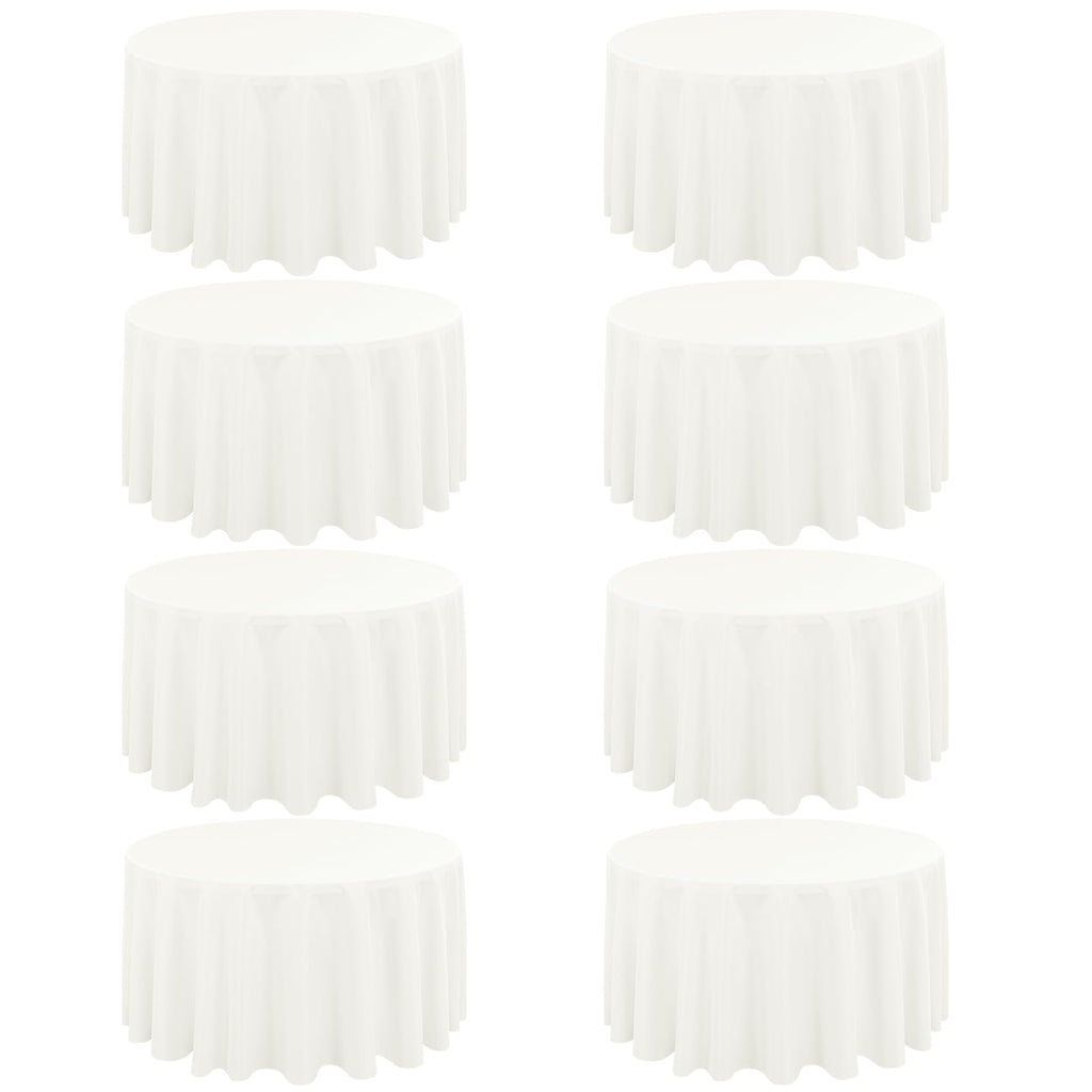 8 Pack Ivory Round Tablecloth 120 Inch Circle Polyester Table Cloth, Washable Fabric Stain and Wrinkle Resistant Table Cover Round Tableclothes for Wedding Parties Banquet Reception Dining