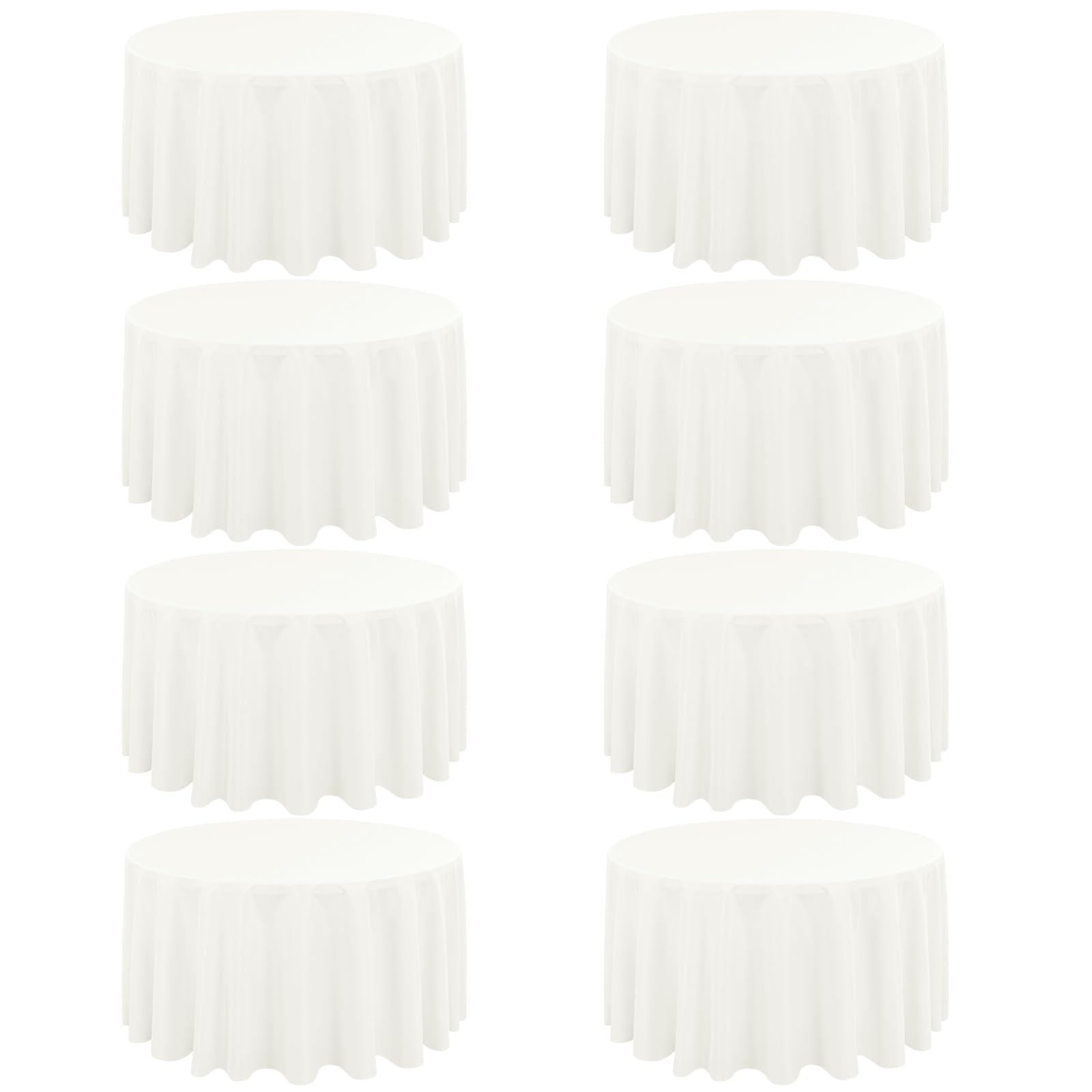 8 Pack Ivory Round Tablecloth 120 Inch Circle Polyester Table Cloth, Washable Fabric Stain and Wrinkle Resistant Table Cover Round Tableclothes for Wedding Parties Banquet Reception Dining