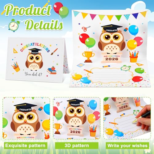 Kindergarten Graduation Pop-Up Card 2026 with Owl & Balloons