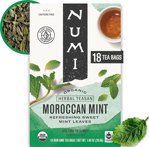 Numi Organic Moroccan Mint Herbal Tea, 18 Caffeine-Free Tea Bags
