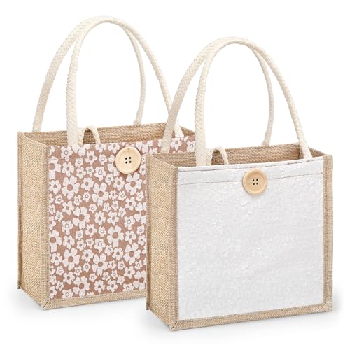 HSOOVZN 2-Piece Embroidered Jute Tote Bag Set - White Personalized Bento Bag