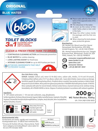 Bloo 2-in-1 In-Cistern Toilet Blocks, Original Blue, 2 Pack