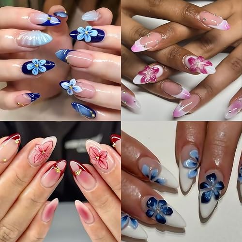 Quezadyl 5D Embossed Blue Hibiscus Flower Nail Stickers - 2 Sheets