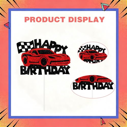 Race Car Birthday Cake Topper - Red Glitter Racing Theme Decor