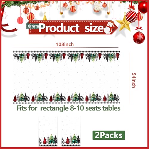 Christmas Disposable Plastic Tablecloth 54x108 Inch - Tree Pattern, 2 Pack