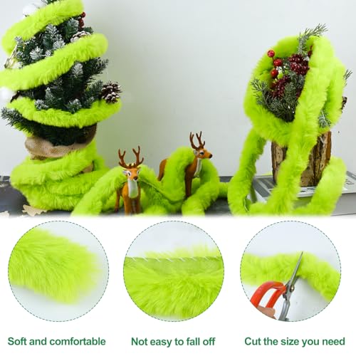 Green 26 Ft Christmas Garland Lime Green Faux Fur Strips Soft Touch Artificial Decor