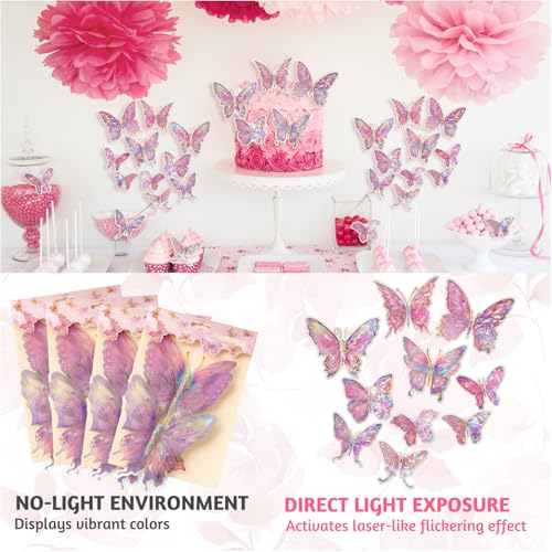 60PCS 3D Pink Butterfly Wall Decor for Princess Rooms