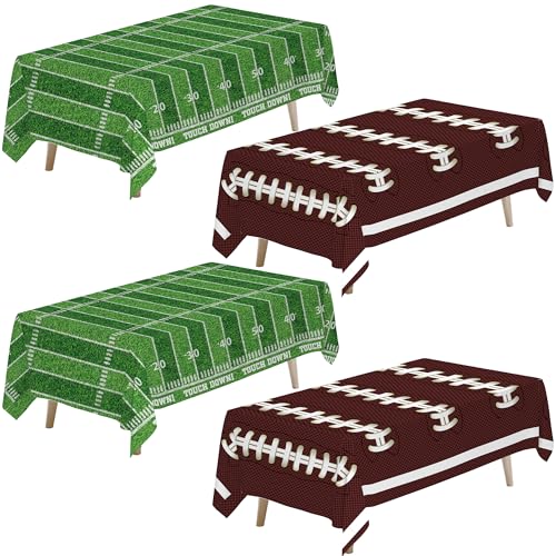 Football Party Tablecloths - 4 Pack, Disposable Table Covers 86 x 55 Inches