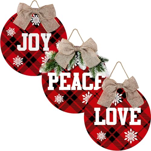 Christmas Hanging Sign Decor - Rustic Burlap Peace Joy Love Wall Plaque - 12 Inch