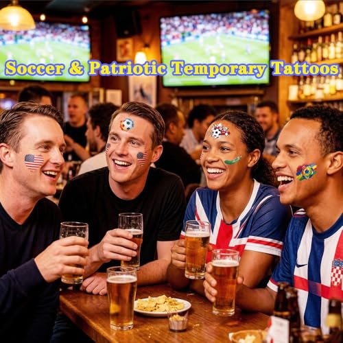 World Cup 2026 & 4th of July Temporary Tattoos - 115PCS Waterproof Soccer & USA Patriotic Fake Body Art