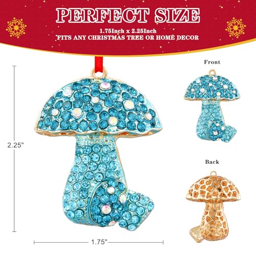 WhatSign Metal Mushroom Christmas Tree Ornament with Rhinestones