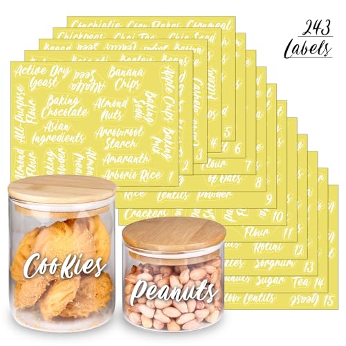 White Cursive Pantry Labels Stickers Set - 243 Food Container Labels