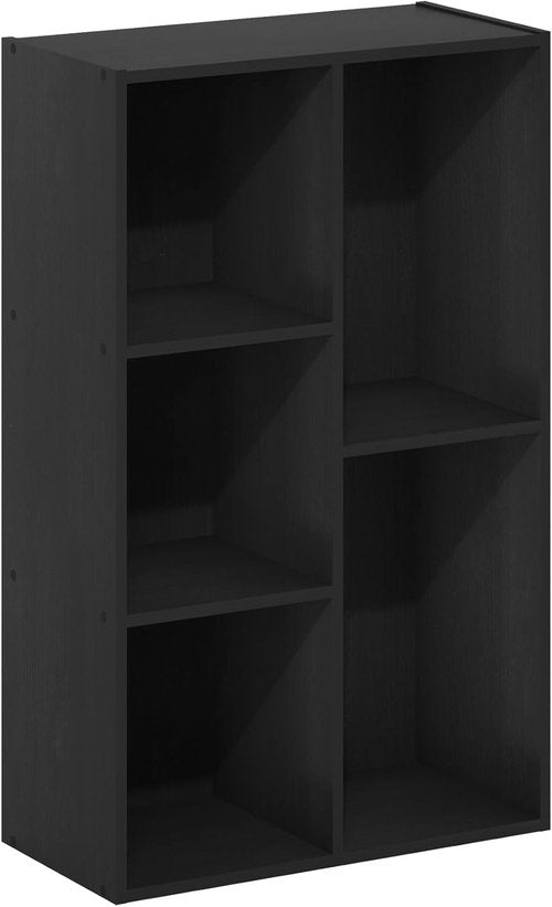 Furinno LUDER 5-Cube Bookshelf - Reversible Design, Easy Assembly | 9.4 x 19.5 x 31.5, Blackwood Finish