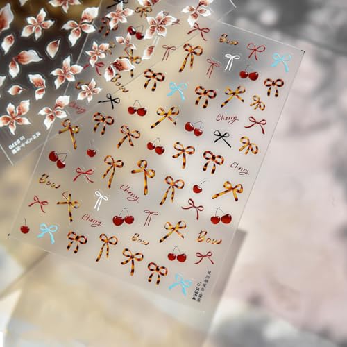 5D Embossed Retro Bow Nail Art Stickers Self-Adhesive Winter Decals