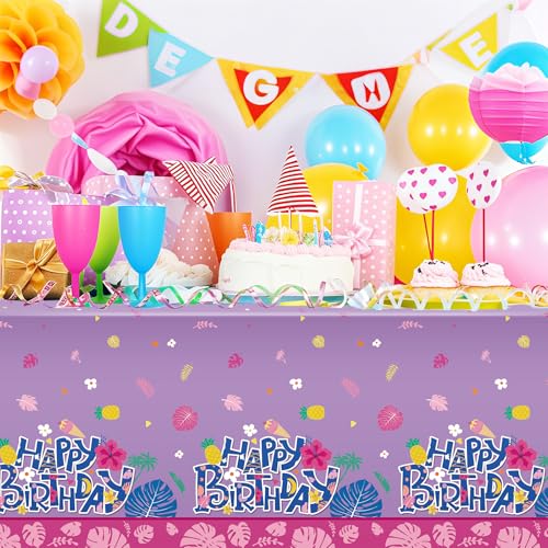 Hawaiian Birthday Party Tablecloths - 3 Pack, 54 x 108 in, Purple