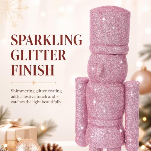 Pink Christmas Nutcracker Figurine - 15 Inch Glitter Soldier Decor