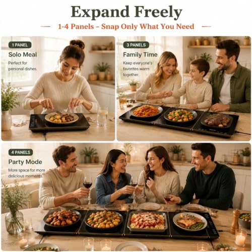 Large Modular Electric Food Warmer with Glass Panels - 35x15 inch, 8 Temp Settings, 24H Timer
