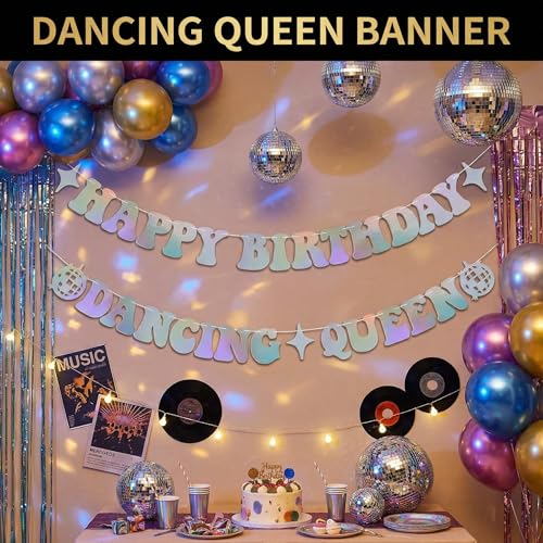 Holographic Dancing Queen Birthday Banner - Disco Party Decorations