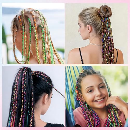 LUSTRIB 232 Pcs Colorful Hair Wrap Strings for Braids - Rainbow DIY Styling Yarn