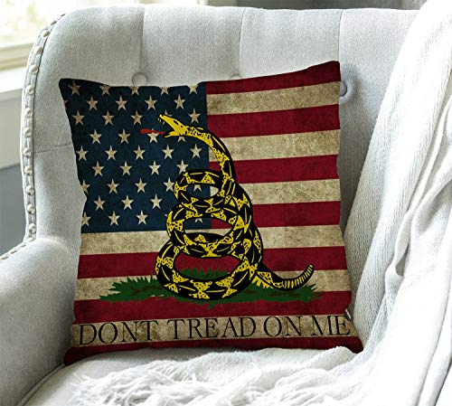 Don't Tread On Me American Flag Cotton Linen Throw Pillow Cover 18x18
