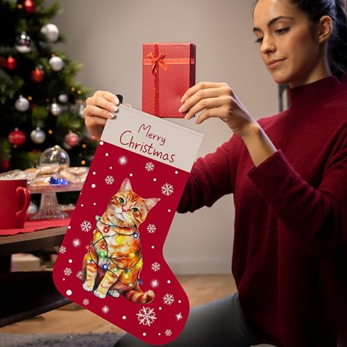 Christmas Stocking with Cat Santa Variation - Orange Tabby Cat Gift for Holiday Decor