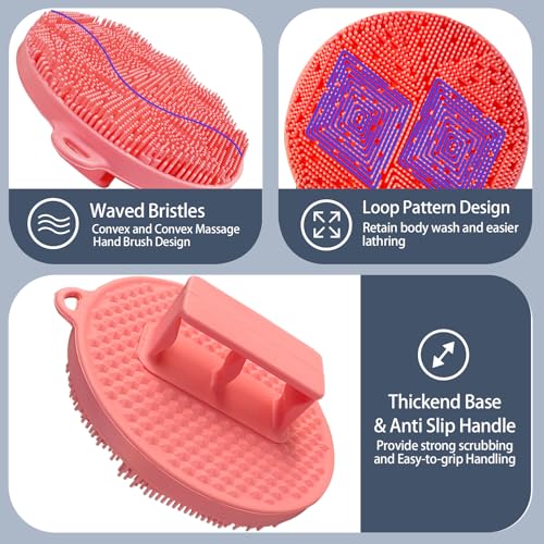 Tmeng Silicone Body Scrubber & Shower Brush for Gentle Exfoliating Pink