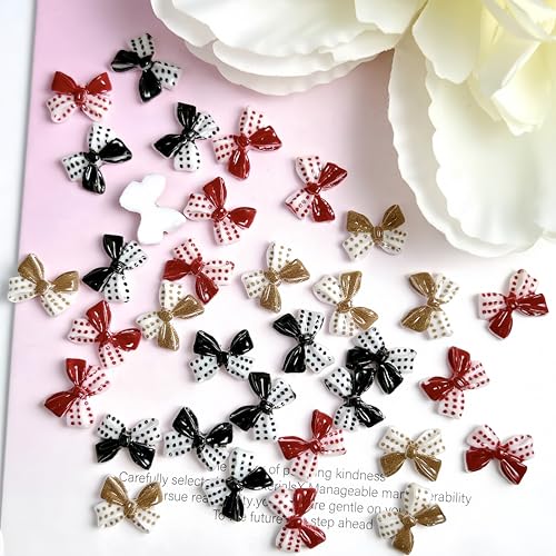 150Pcs 3D Bow Nail Charms - Polka Dot Ribbon Bowknot Rhinestones for Acrylic Nails