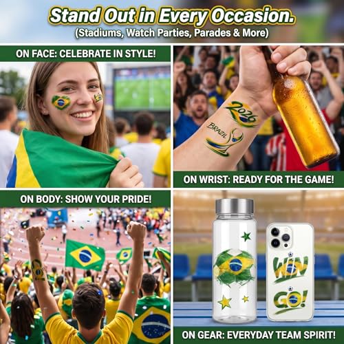 Brazil Flag Temporary Tattoo Set Waterproof Body Art 4 Sheets