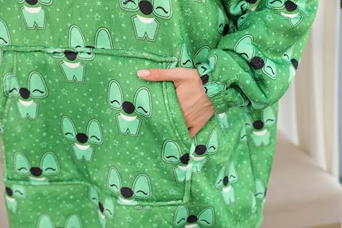 LOKLNEYK Green Alien Wearable Blanket Hoodie, Oversized Sherpa Fleece Lounger