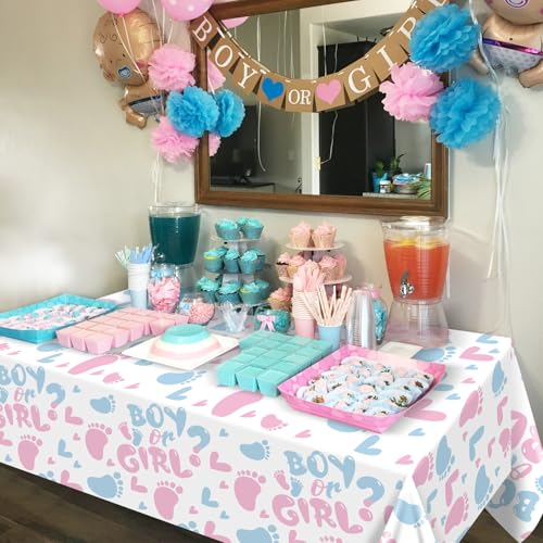 Gender Reveal Tablecloth 2-Pack, Pink and Blue Party Table Covers 51x86 Inch