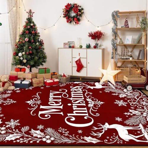 Christmas Elk Rug 3x5 Indoor Washable Floor Mat for Kitchen and Living Room - Festive Holiday Decor