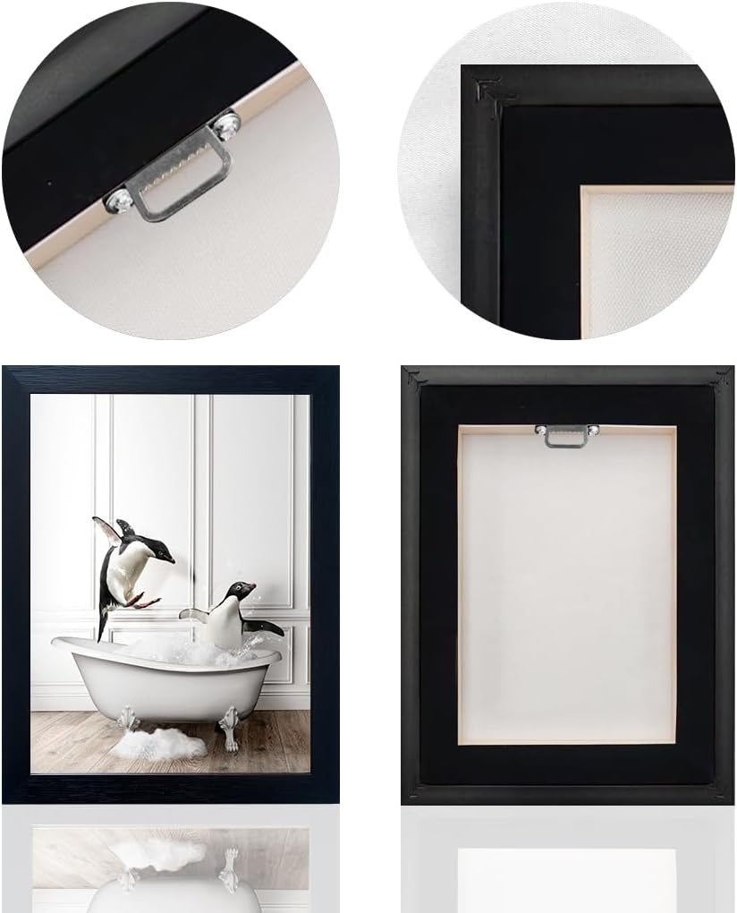 Skiennix Kids Bathroom Decor - Cute Penguin Canvas Print | Funny Black & White Wall Art