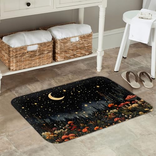 Mushroom Forest Bath Mat 16x24in, Non-Slip Absorbent Rug - Pattern 6