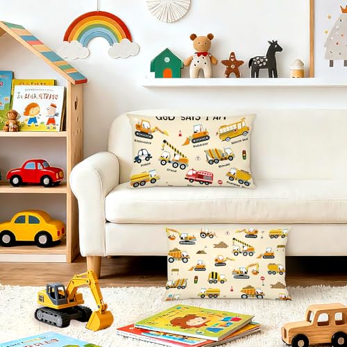 Set of 2 Kid Construction Themed Throw Pillow Covers - 13x18