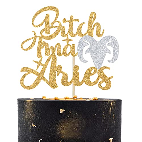 Glittery Aries Birthday Cake Topper - Zodiac Party Decoration