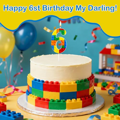 Ceya Number 6 Building Block Birthday Candles - 4.5 Inch, Party Decor, Building Theme, Variation: Building / 6