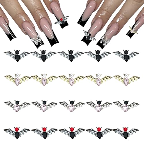 Dulyork 20Pcs 3D Bat Halloween Nail Charms Alloy Rhinestones