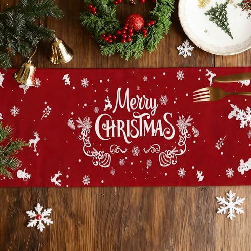 Christmas Linen Table Runner 13x70 Inch with Festive Pattern for Holiday Dining