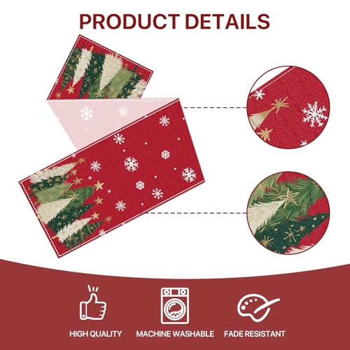 Christmas Table Runner 13x72 Inches - Red Holiday Table Decor