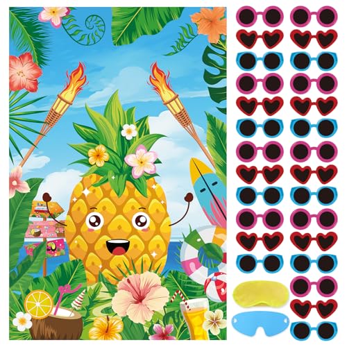 Hooqict Luau Party Game - Pin the Sunglasses on the Pineapple