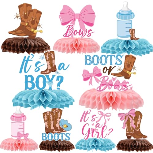 Boots Bows Honeycomb Centerpieces - 9PCS Gender Reveal Party Decor