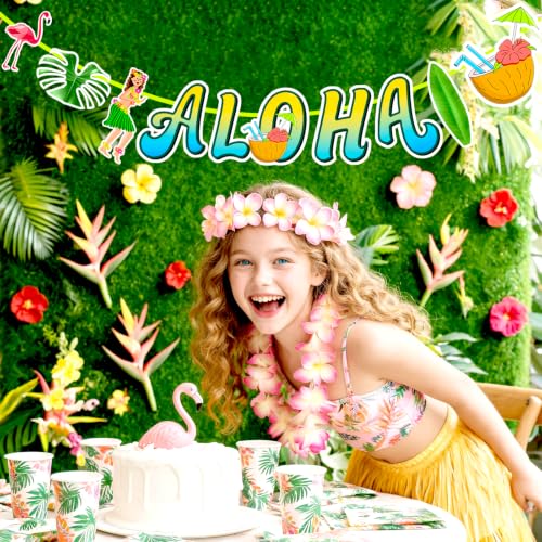 Aloha Banner Tropical Hawaiian Party Decoration Sign for Luau Summer Beach