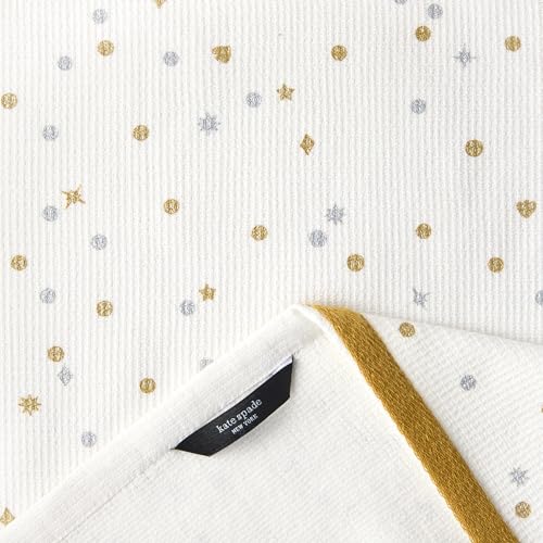 Kate Spade New York Celebration Dot Holiday Kitchen Towels 2-Pack Set, 100% Cotton with Metallic Print, Lint-Free & Absorbent, Ivory/Gold/Silver, 17"x28"