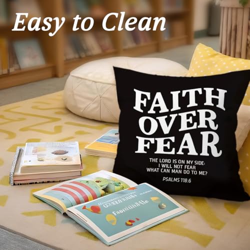Christian Pillow Cover 18x18 - Faith Over Fear Decorative Cover