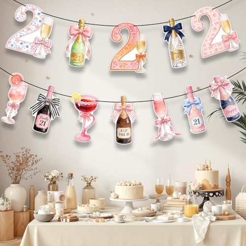 21st Birthday Banner Set - 2Pcs Pink Champagne Decor for Her